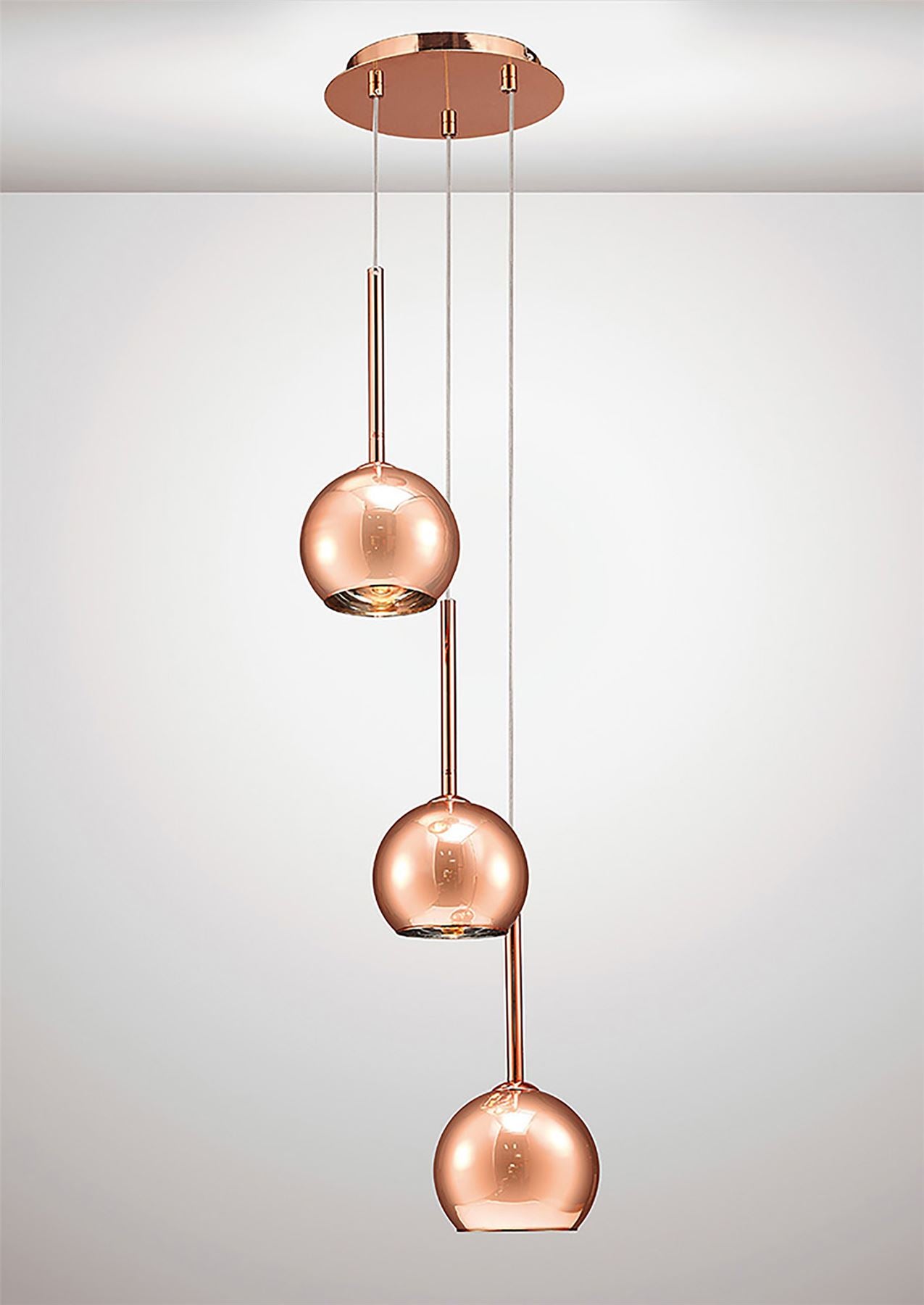 Deco Regina Pendant 3 Light G9 Copper/Copper Glass