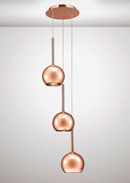 Deco Regina Pendant 3 Light G9 Copper/Copper Glass