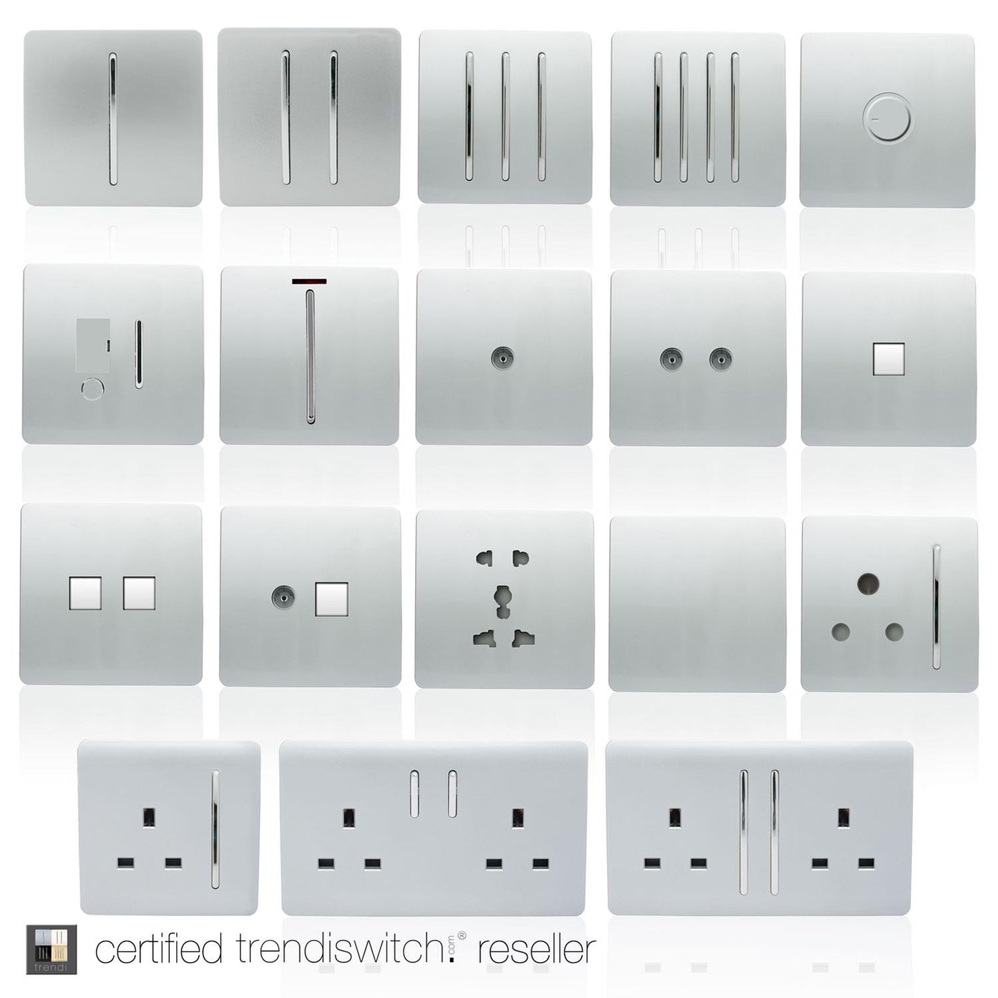 Trendi 2 Gang 3 Way Intermediate Artistic Modern Glossy 10 Amp Rocker Light Switch Silver
