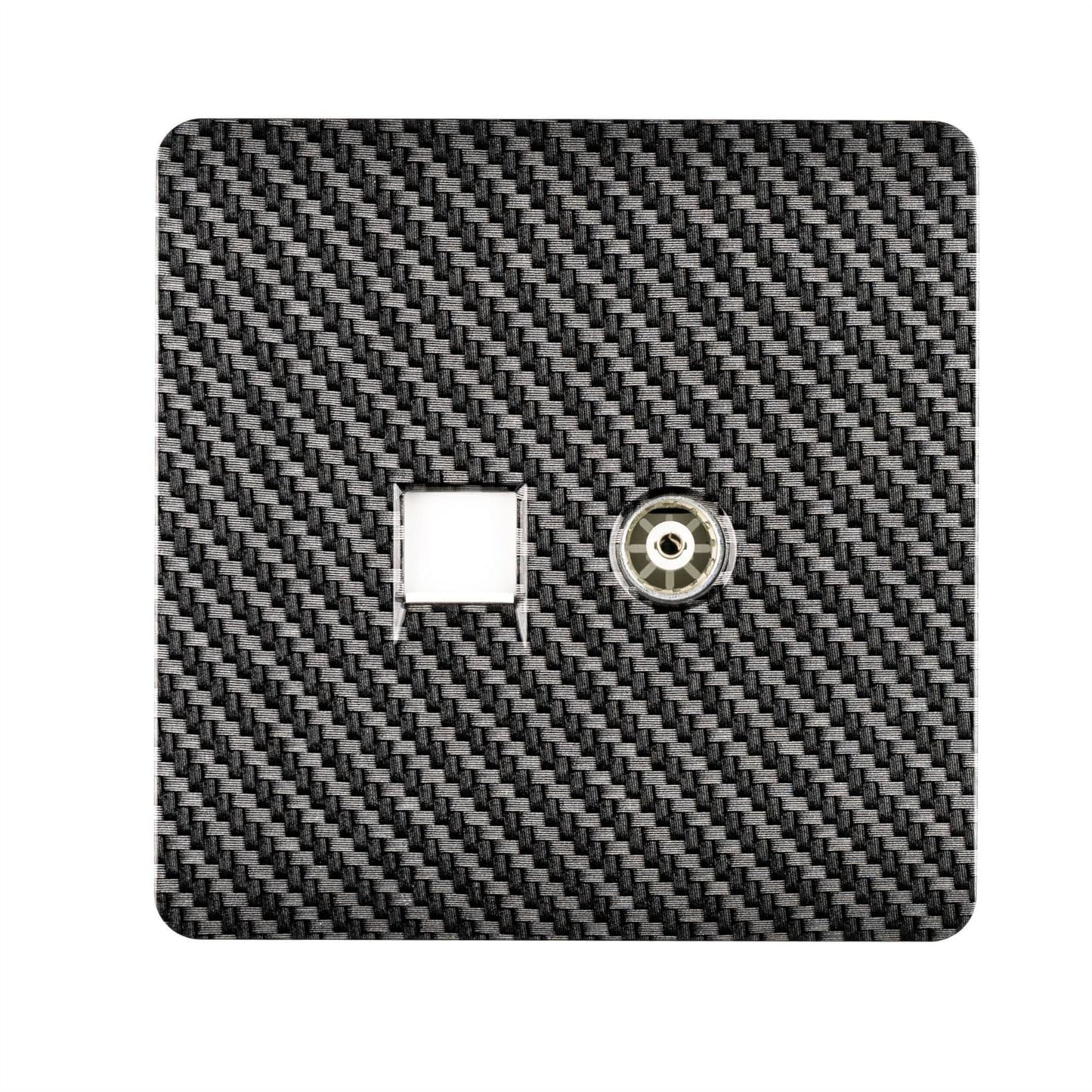 Trendi Switch 2 Gang TV Co-Axial & RJ45 Cat 6 Modern Designer PC Ethernet Sockets in Carbon Fibre