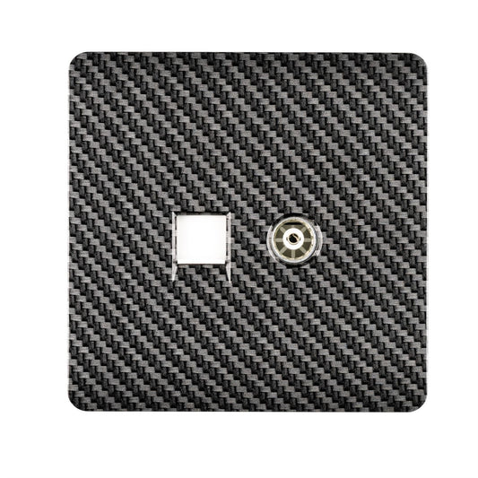 Trendi Switch 2 Gang TV Co-Axial & RJ45 Cat 6 Modern Designer PC Ethernet Sockets in Carbon Fibre