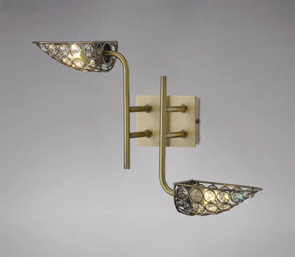 Diyas Ashton Wall Light 2 Light G9 Antique Brass/Crystal