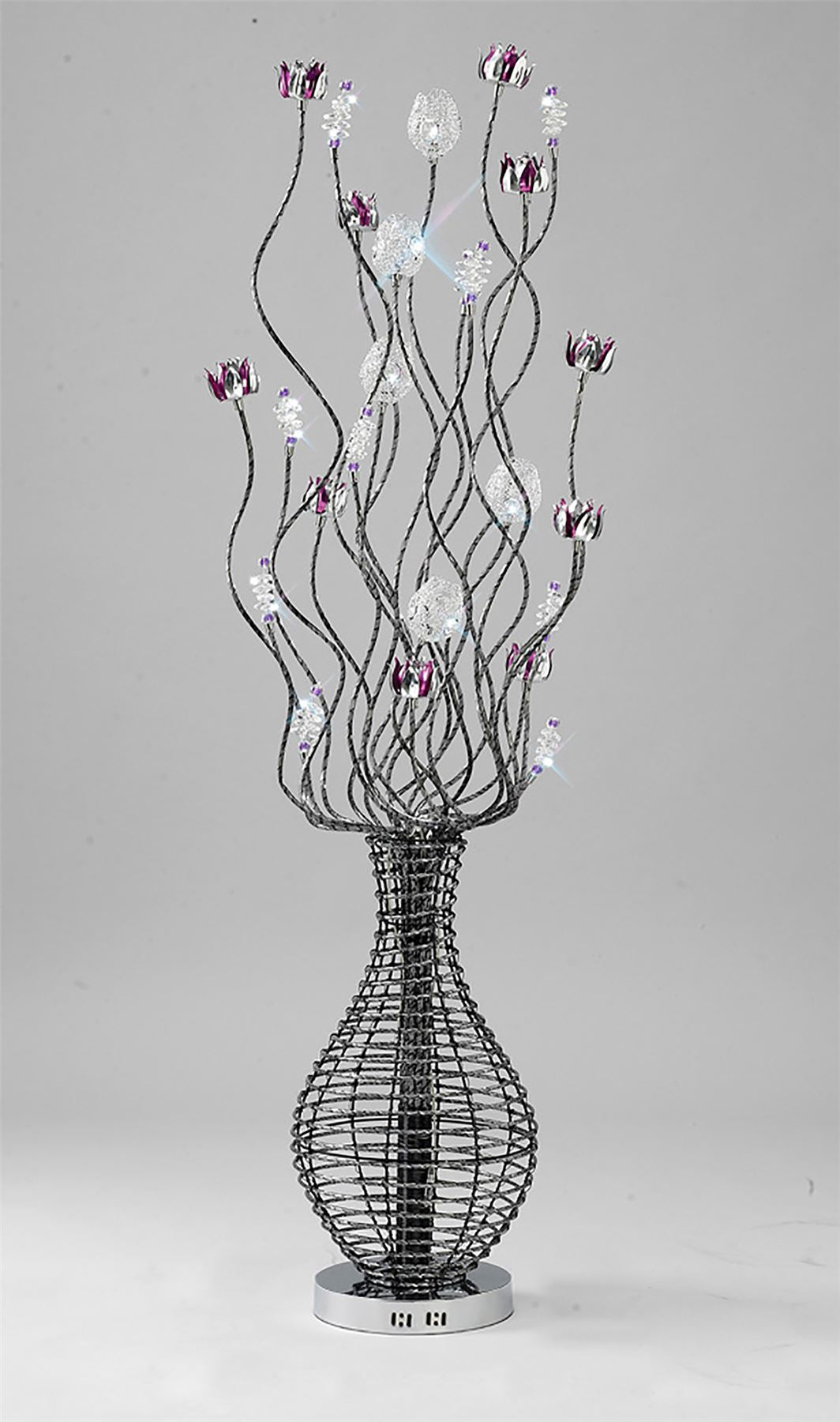 Diyas Home Viola Aluminium (DH) Viola Floor Lamp 7 Light G4 Black/Purple/Chrome/Crystal, NOT LED/CFL Compatible