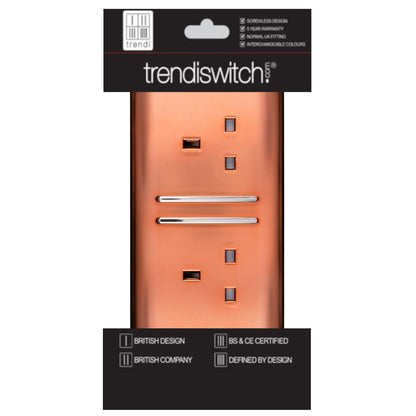 Trendi 2 Gang Artistic Modern Glossy 13 Amp Switched Tactile Plug Socket Copper (7 Pack)
