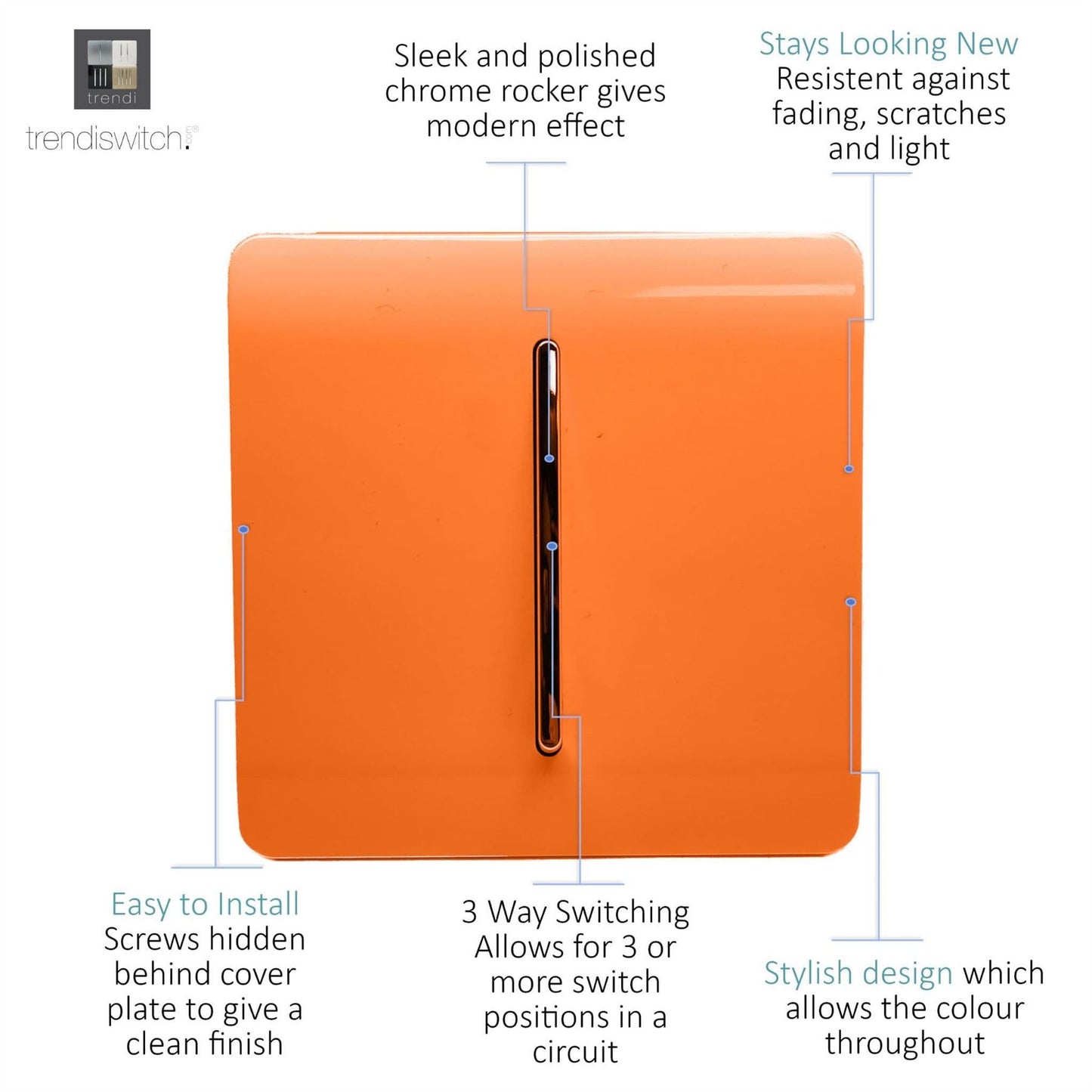 Trendi 1 Gang 3 Way Intermediate Artistic Modern Glossy 10 Amp Rocker Tactile Orange