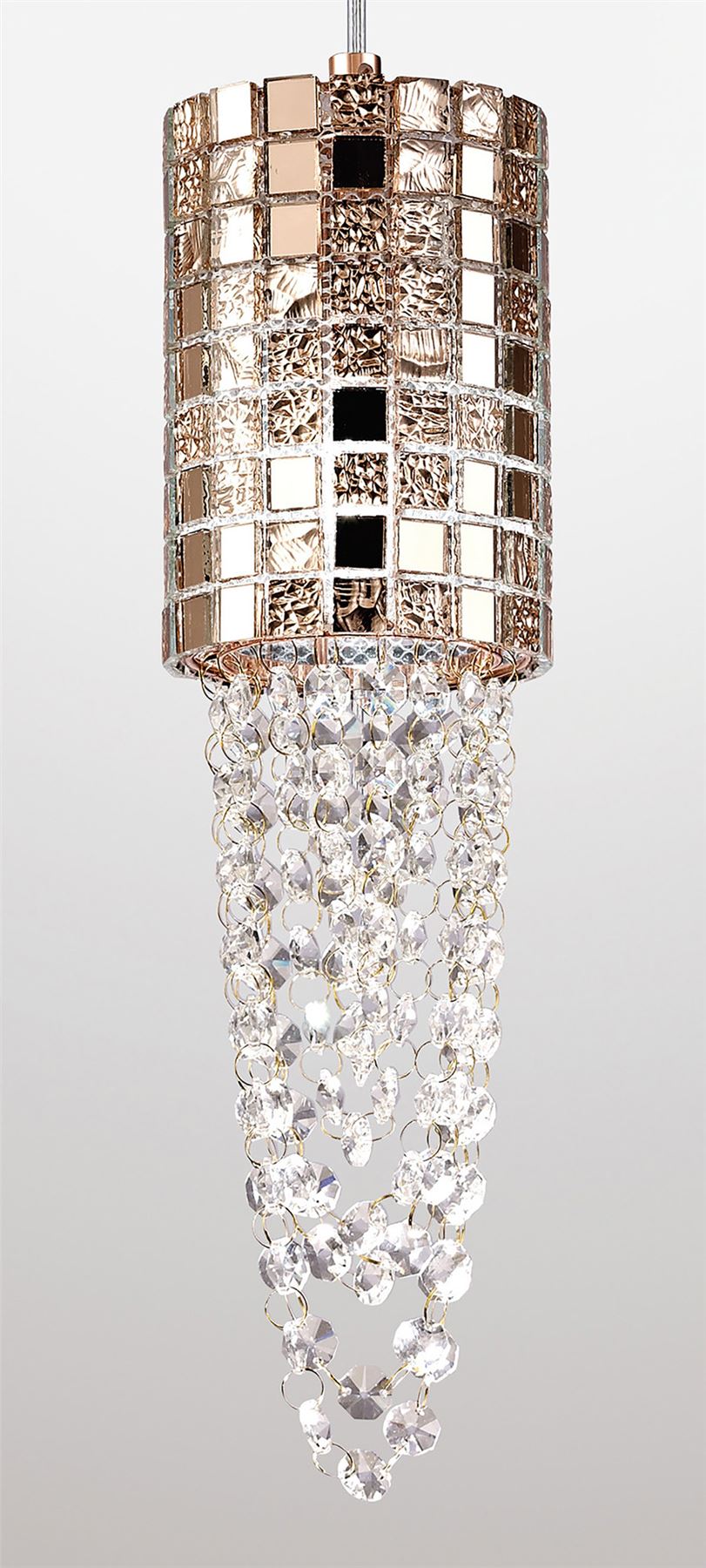 Diyas Camden 10cm Single  1 Light G9 Rose Gold/Mosaic Glass/Crystal Ceiling Pendant Light Fitting