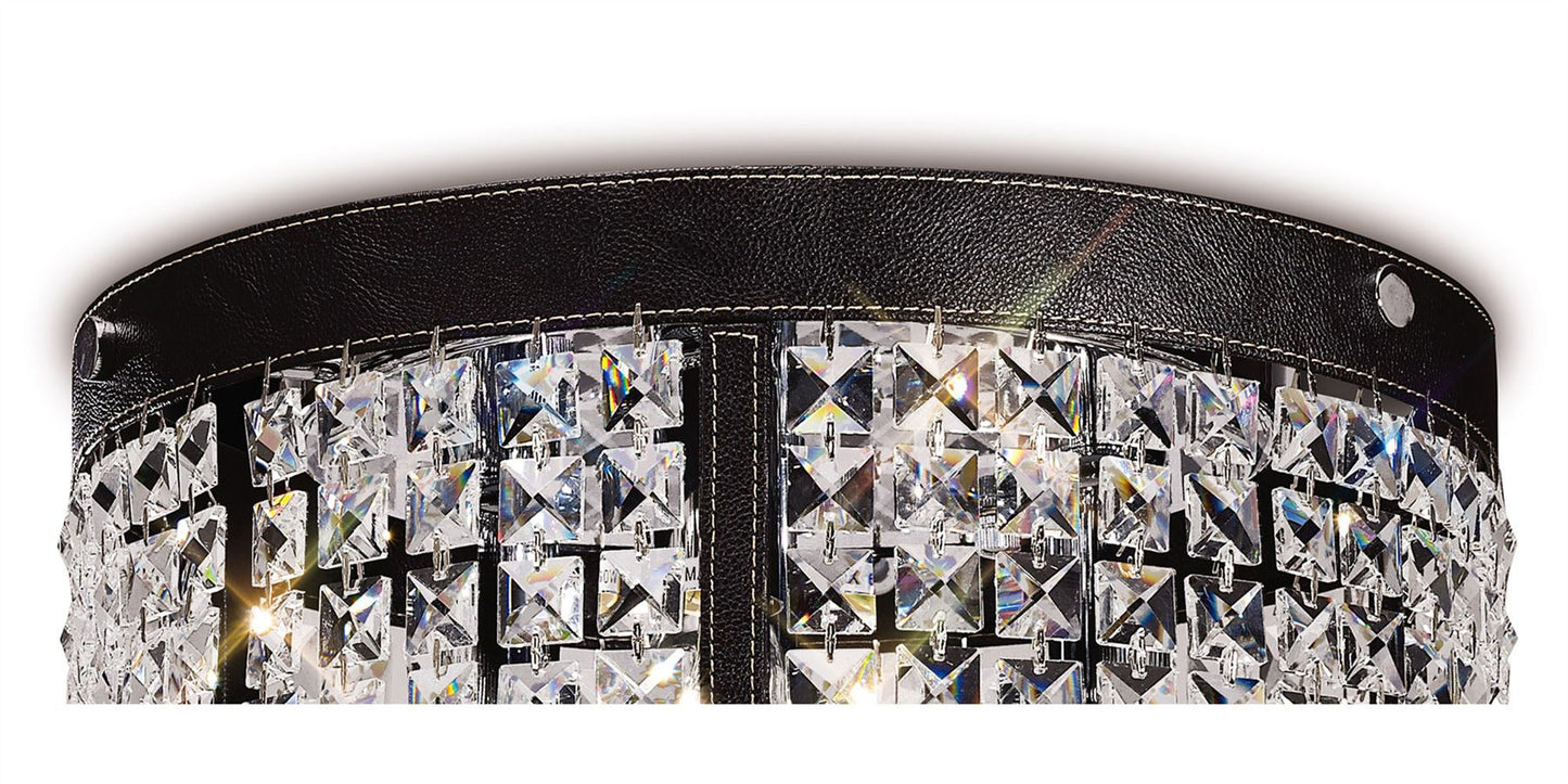 Diyas Celsa 35cm Flush  3 Light E14 Polished Chrome/Dark Brown Faux Leather/Crystal Ceiling Light Fitting