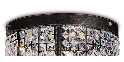 Diyas Celsa 35cm Flush  3 Light E14 Polished Chrome/Dark Brown Faux Leather/Crystal Ceiling Light Fitting