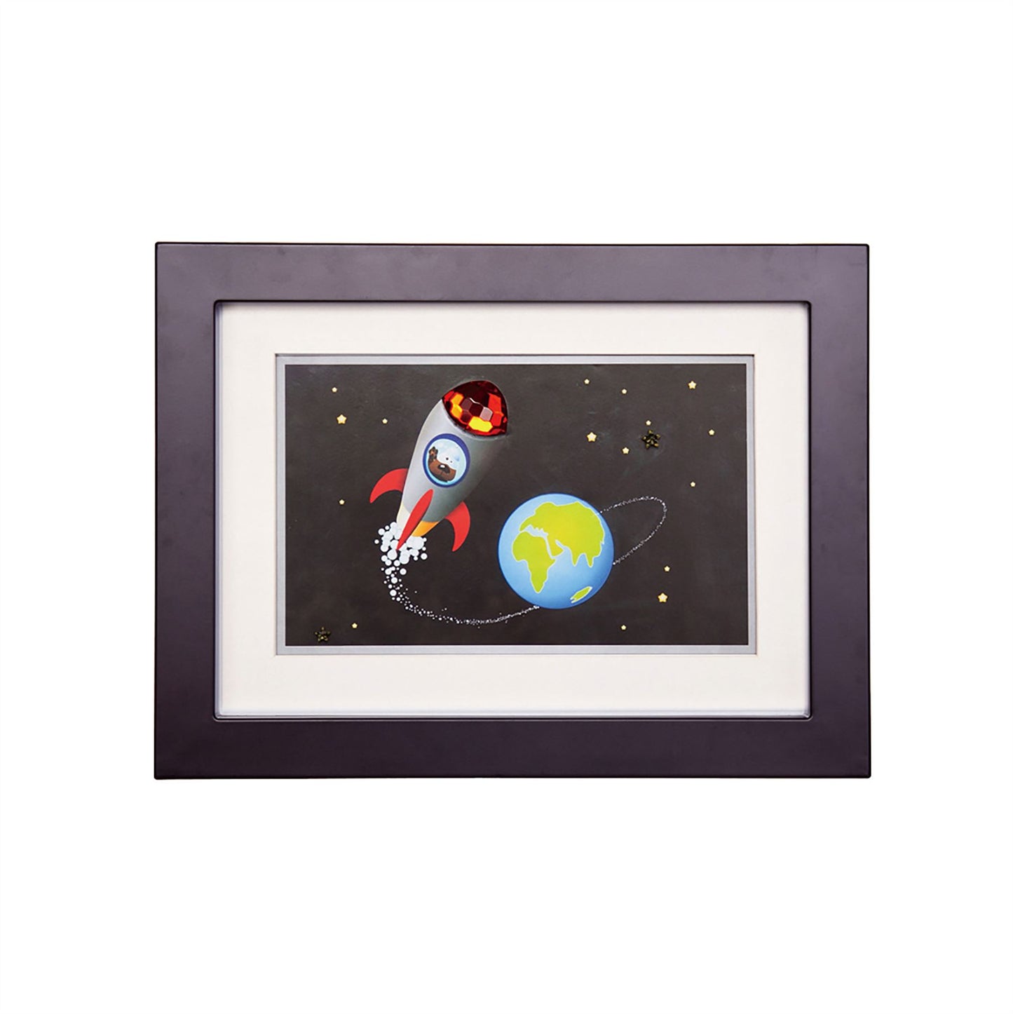 Diyas Home Crystal Wall Art (DH) Bambino Rocket In Space, Black Frame Red Crystal Framed