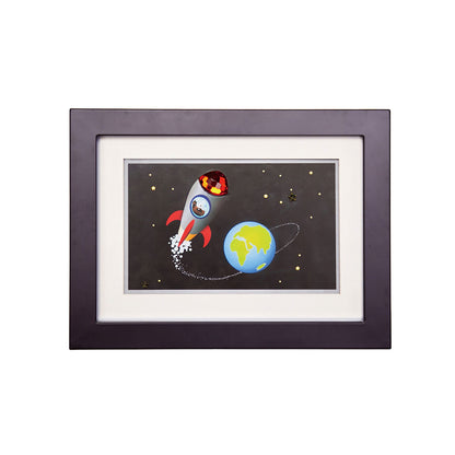 Diyas Home Crystal Wall Art (DH) Bambino Rocket In Space, Black Frame Red Crystal Framed