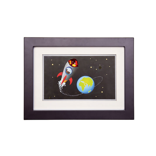 Diyas Home Crystal Wall Art (DH) Bambino Rocket In Space, Black Frame Red Crystal Framed