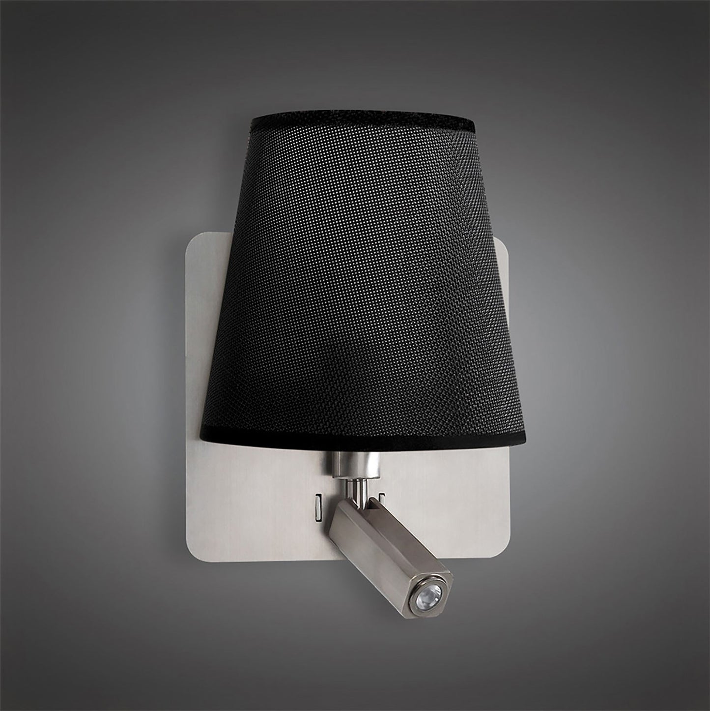 Mantra M5231 Bahia Wall Light with Large Back Plate 1 Light E27 + Reading Light 3W LED with Black Shade Satin Nickel 4000K, 200lm,, 3yrs Warranty