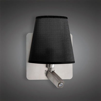 Mantra M5231 Bahia Wall Light with Large Back Plate 1 Light E27 + Reading Light 3W LED with Black Shade Satin Nickel 4000K, 200lm,, 3yrs Warranty