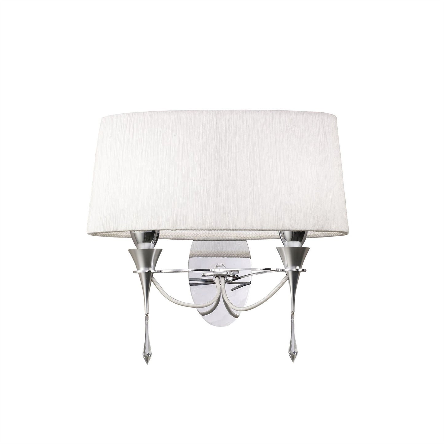 Mantra Lucca Wall Light Switched 2 Light E27, Polished Chrome with White Shade & Clear Crystal