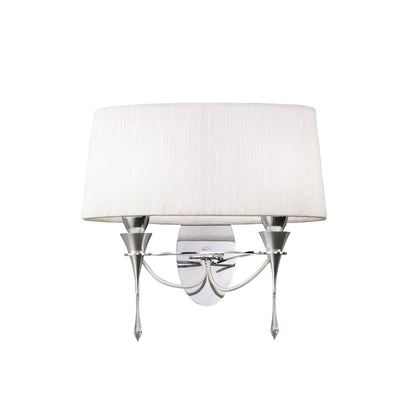Mantra Lucca Wall Light Switched 2 Light E27, Polished Chrome with White Shade & Clear Crystal