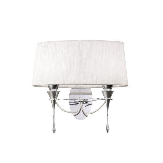 Mantra Lucca Wall Light Switched 2 Light E27, Polished Chrome with White Shade & Clear Crystal