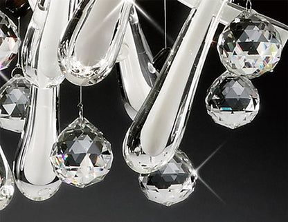 Diyas Class 45cm Flush  Round 10 Light G4 Polished Chrome/White Glass/Crystal, NOT LED/CFL Compatible Ceiling Light Fitting