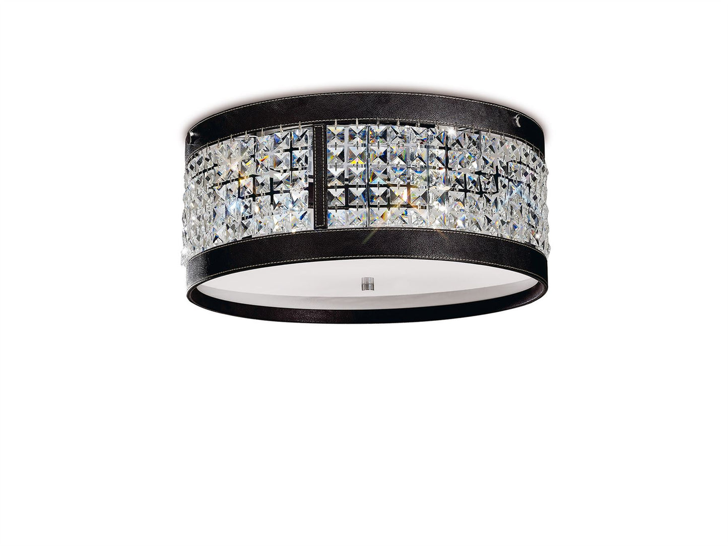 Diyas Celsa 45cm Flush  4 Light E14 Polished Chrome/Dark Brown Faux Leather/Crystal Ceiling Light Fitting