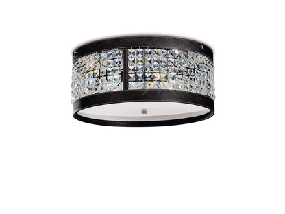 Diyas Celsa 45cm Flush  4 Light E14 Polished Chrome/Dark Brown Faux Leather/Crystal Ceiling Light Fitting