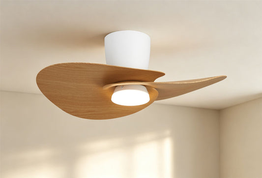 Nenufar 74 x 44cm 18W LED Dimmable Ceiling Light With Built-In 30W DC Fan, 3000-5000K Remote Control, 3600lm, White/Wood, 5yrs Warranty