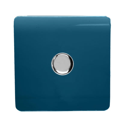 Trendi 1 Gang 2 Way 240V 100w LED Dimmer Screwless Raised Front Plate Plastic Artistic Modern Glossy 10 Amp Chrome Single Electrical Wall Light Switch in Ocean Blue - ART-LDMOB