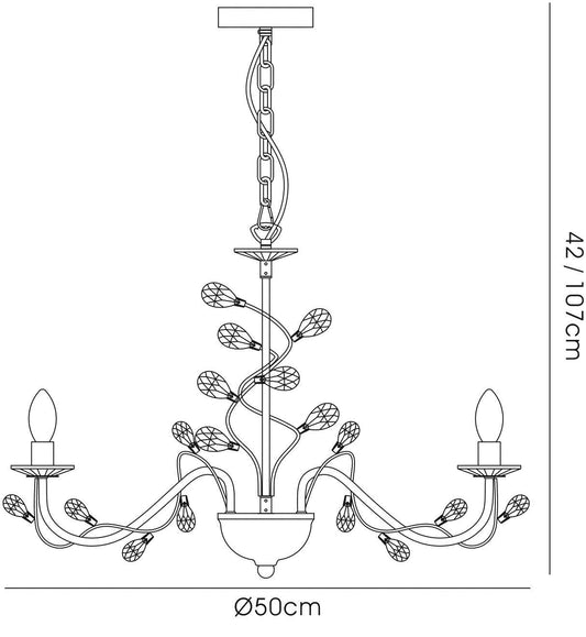 Diyas Willow 50cm  WITHOUT SHADE 3 Light E14 Polished Chrome/Crystal Ceiling Pendant Light Fitting