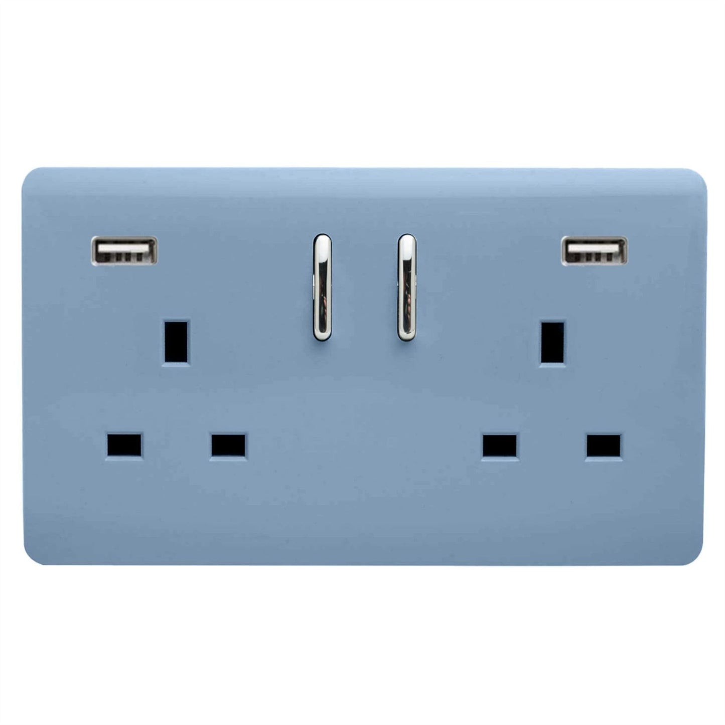 Trendi 2 Gang Artistic Modern Glossy 13 Amp 2 x 3.1mA USB Switched Plug Socket Sky