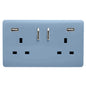 Trendi 2 Gang Artistic Modern Glossy 13 Amp 2 x 3.1mA USB Switched Plug Socket Sky