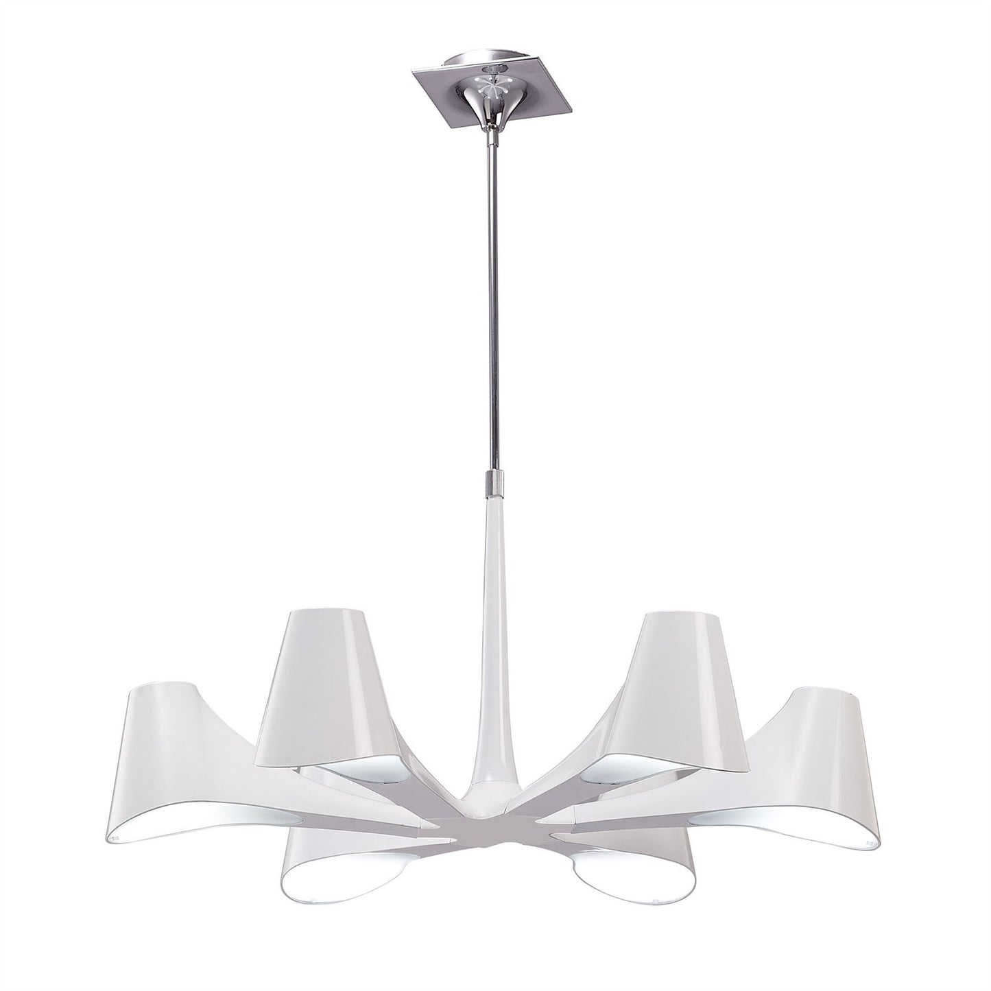 Mantra Ora 77cm Telescopic Convertible To Semi Flush 6 Light E27, Gloss White/White Acrylic/Polished Chrome, CFL Lamps INCLUDED
