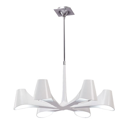 Mantra Ora 77cm Telescopic Convertible To Semi Flush 6 Light E27, Gloss White/White Acrylic/Polished Chrome, CFL Lamps INCLUDED