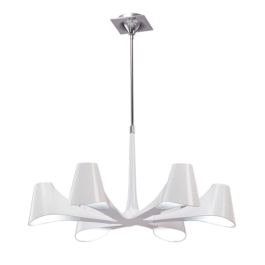 Mantra Ora 77cm Telescopic Convertible To Semi Flush 6 Light E27, Gloss White/White Acrylic/Polished Chrome, CFL Lamps INCLUDED