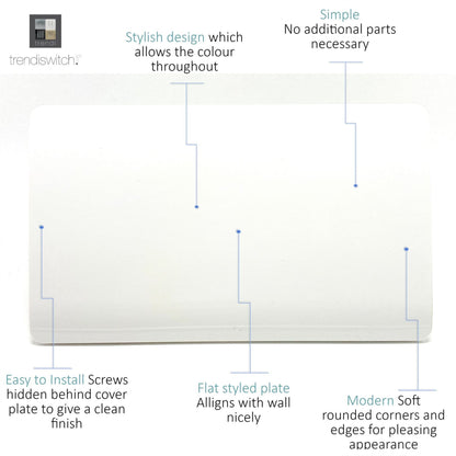 Trendi 2 Gang Artistic Modern Glossy Tactile Double Blanking Plate White