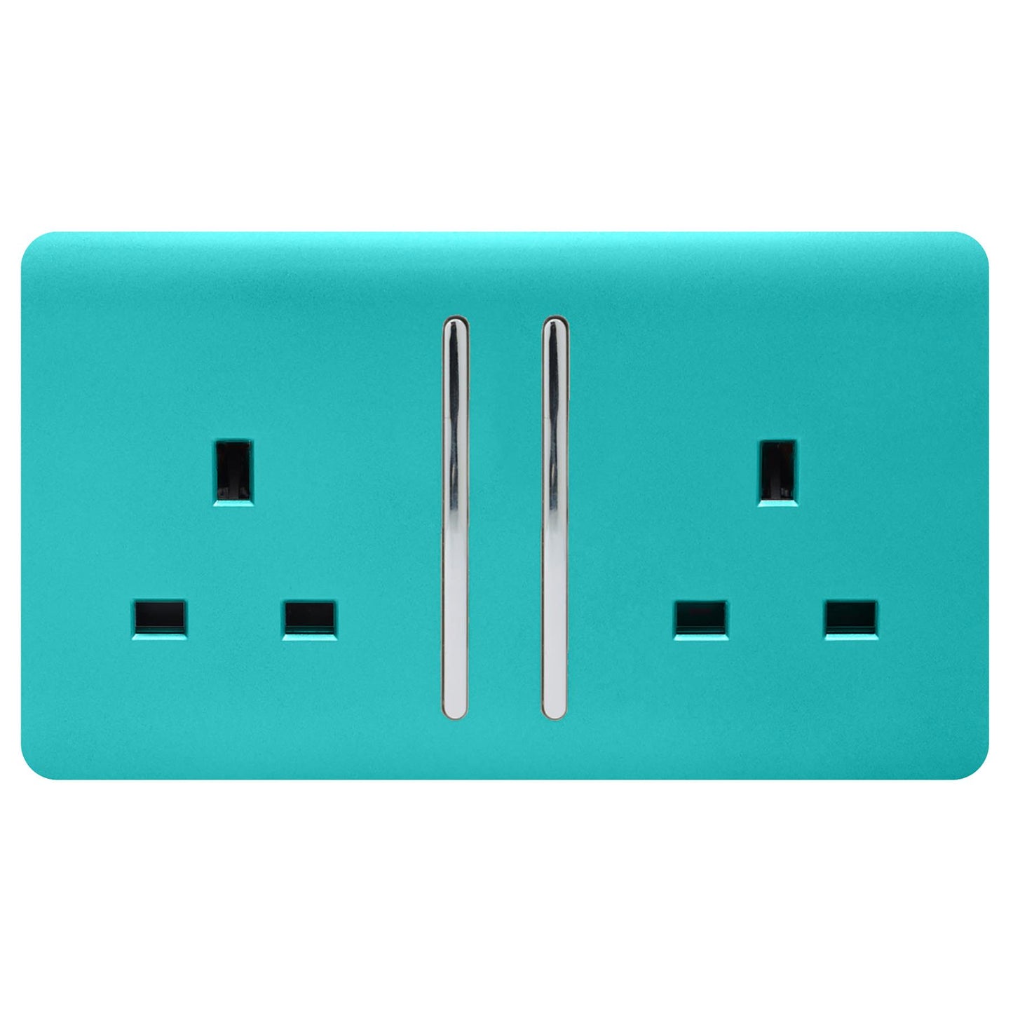 Trendi 2 Gang Artistic Modern Glossy 13 Amp Switched Plug Socket Bright Teal (7 Pack)