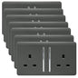 Trendi 2 Gang Artistic Modern Glossy 13 Amp Switched Tactile Plug Socket Charcoal (7 Pack)