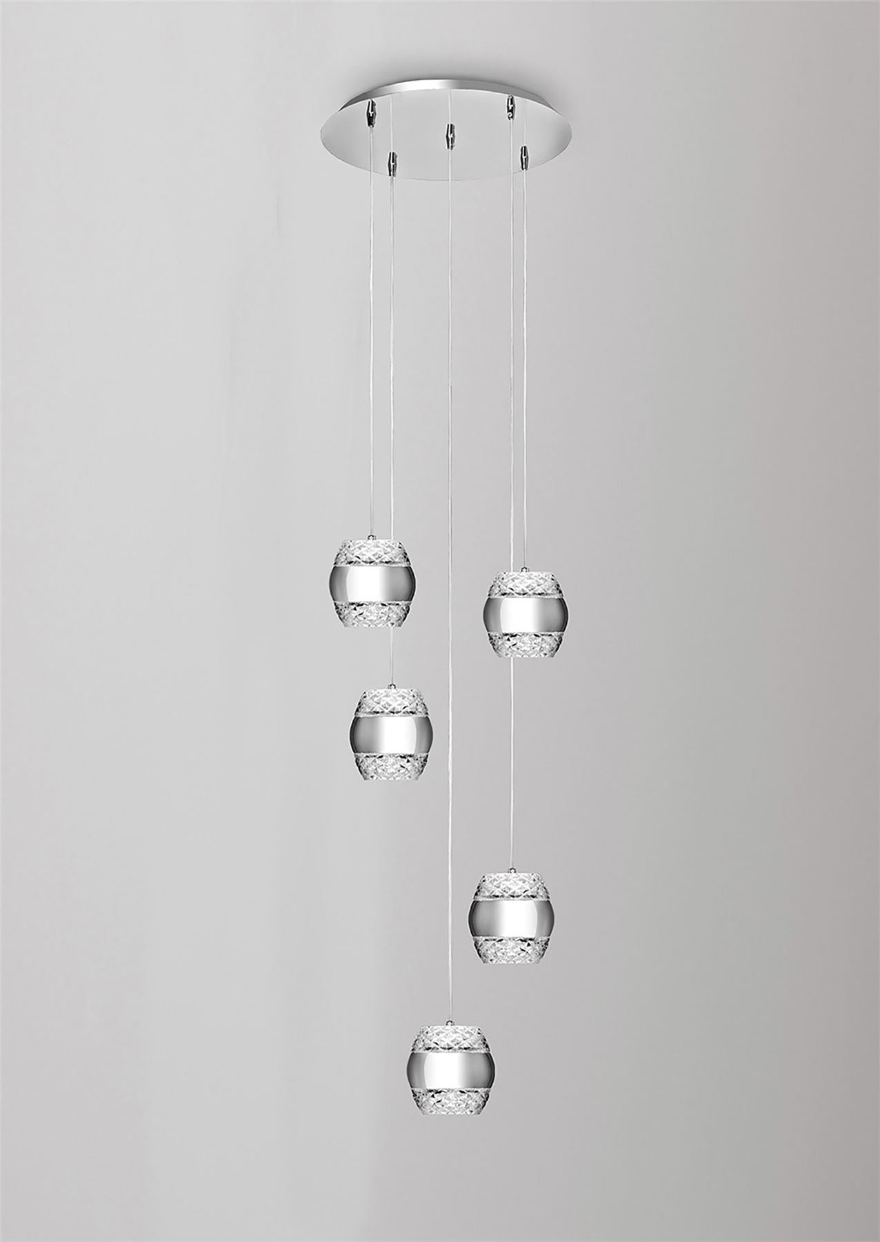 Mantra M5169 Khalifa Pendant 5 X 6W LED 3000K Line Polished Chrome/Glass, 5400lm,, 3yrs Warranty