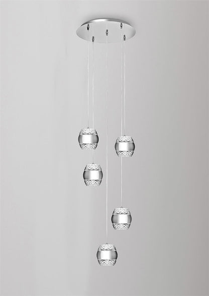 Mantra M5169 Khalifa Pendant 5 X 6W LED 3000K Line Polished Chrome/Glass, 5400lm,, 3yrs Warranty