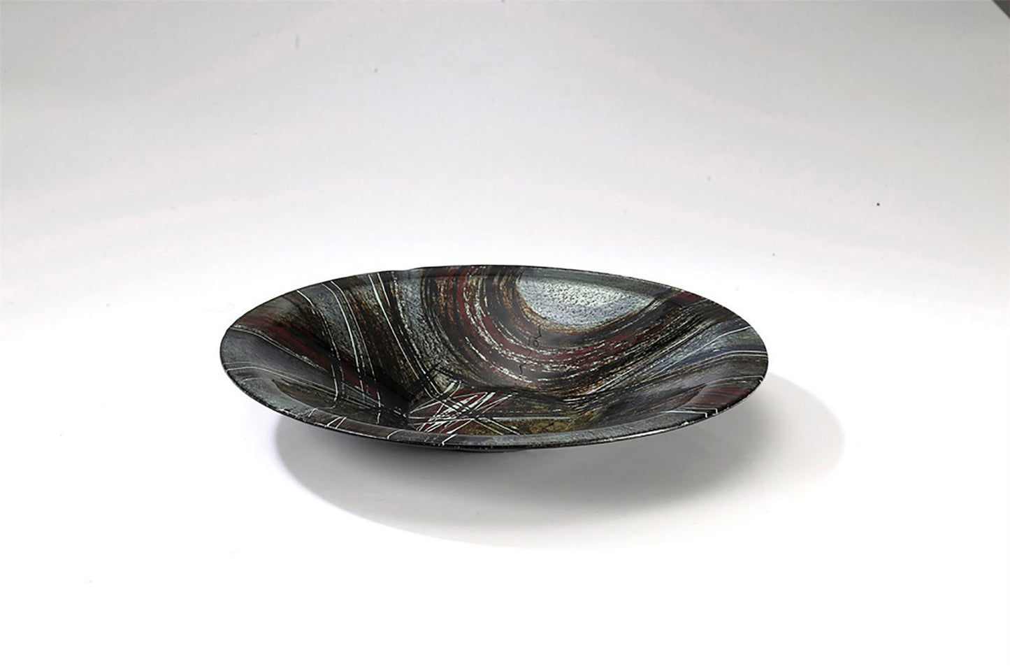 Diyas Home (DH) Lyra Glass Art Platter Round Silver/French Gold/Black Glitter