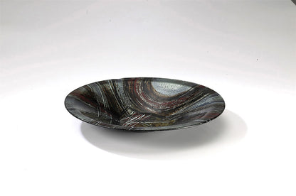 Diyas Home (DH) Lyra Glass Art Platter Round Silver/French Gold/Black Glitter