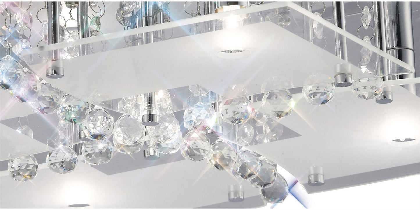 Diyas Chisora Square Flush  5 Light G9 Polished Chrome/Glass/Crystal Ceiling Light Fitting
