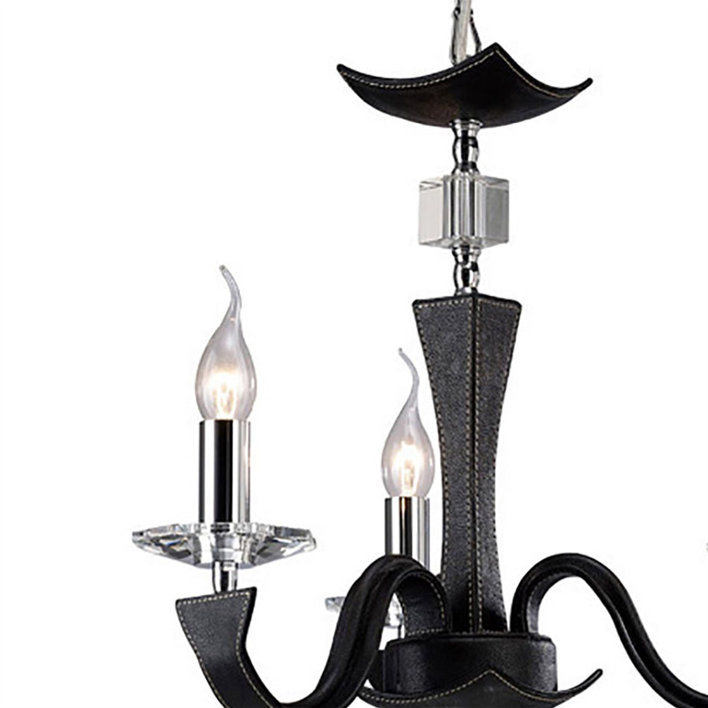 Diyas Nardini 50cm  3 Light E14 Polished Chrome/Black Faux Leather/Crystal Ceiling Pendant Light Fitting