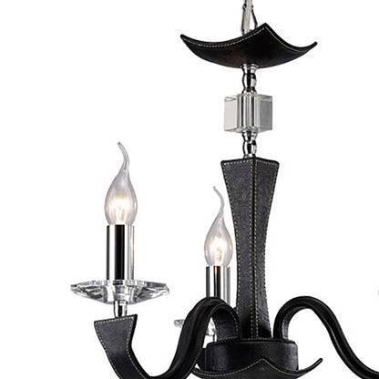 Diyas Nardini 50cm  3 Light E14 Polished Chrome/Black Faux Leather/Crystal Ceiling Pendant Light Fitting