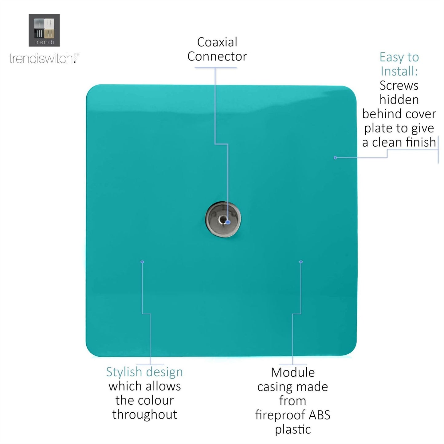 Trendi Artistic Modern Glossy Tactile TV Socket Bright Teal