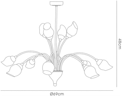 Diyas Rimini 69cm  12 Light G9 Satin Brass/Opal Glass Ceiling Pendant Light Fitting