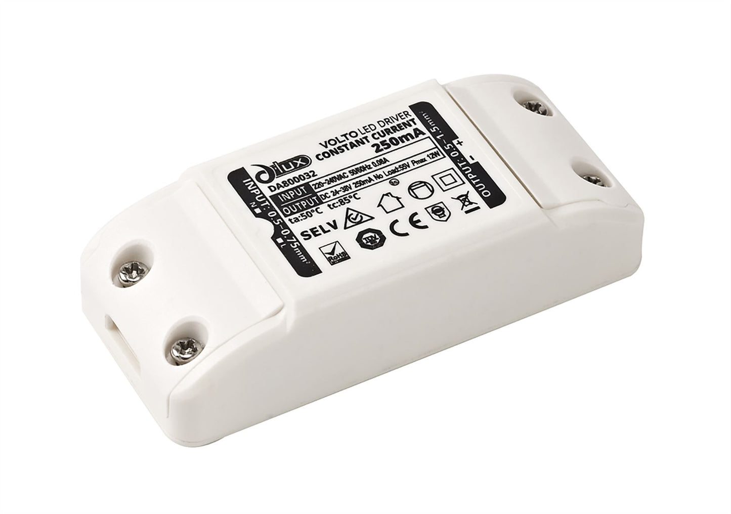 Dlux Volto, 10W, Constant Current Independant LED Driver, Triac Dim, 250mA, Screw Connection Terminal, IP20, 5yrs Warranty