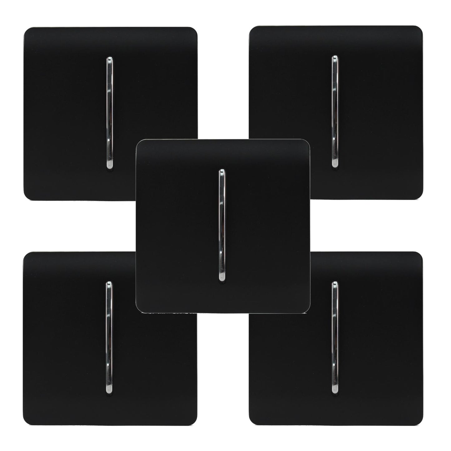 Trendi 1 Gang 2 Way 240V Screwless Artistic Modern 10 Amp Chrome Rocker Electrical Wall Light Switch in Matt Black (5 pack)