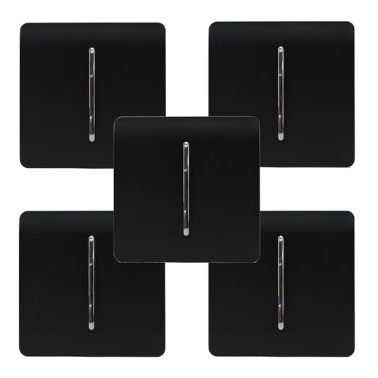 Trendi 1 Gang 2 Way 240V Screwless Artistic Modern 10 Amp Chrome Rocker Electrical Wall Light Switch in Matt Black (5 pack)