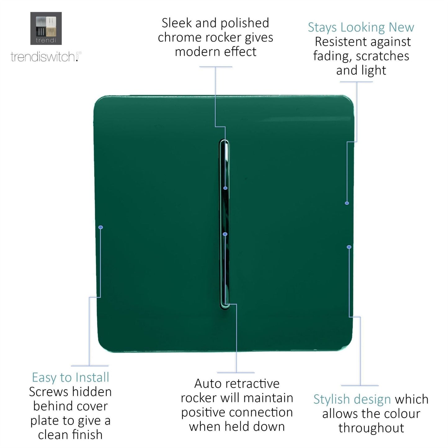 Trendi Artistic Modern Glossy Tactile Auto Retractive Door Bell Switch Dark Green
