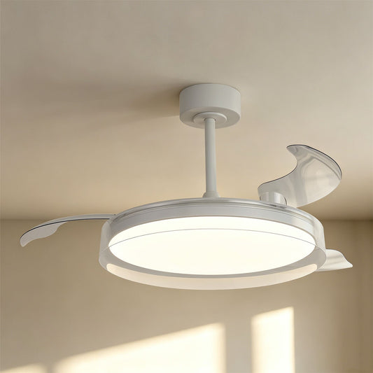 Glass Fan 53cm 40W LED Dimmable Ceiling Light With Built-In 30W DC Fan, 3000-5000K Remote Control, 6400lm, White/Clear, 5yrs Warranty