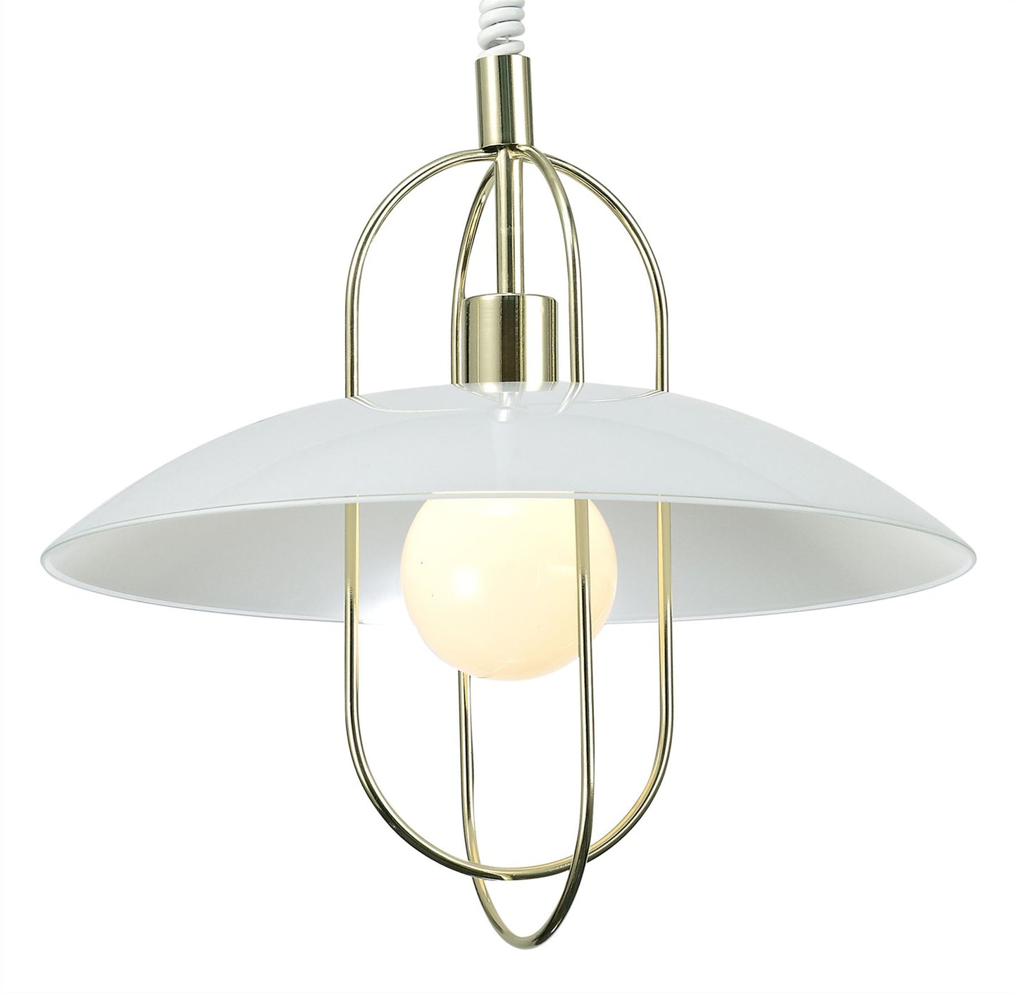 Deco Riva Rise & Fall Pendant 1 Light E27, Polished Brass/Opal White Glass Shade