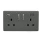 Charcoal Screwless 2 Gang Switched Double Socket 13A With 1 x USB-A & 1 x USB-C 45W (Shared), (35mm Back Box Req.), 10yrs Warranty